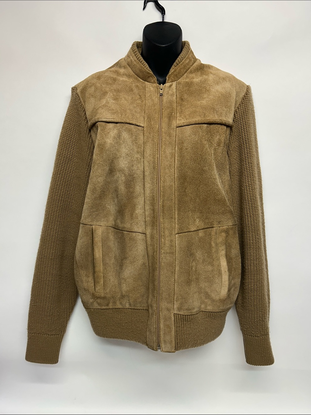Men's Tan  hipster, rockabilly Suede Knit Sleeve  Jacket leather large vintage